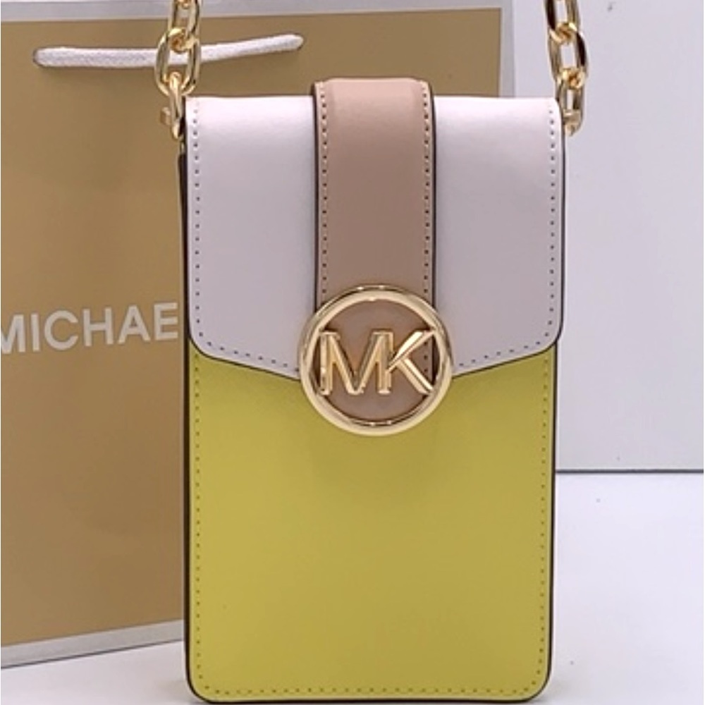 MICHAEL KORS Carmen Small Color-Block  Phone Crossbody Bag Sunshine multi color - Picture 2 of 13